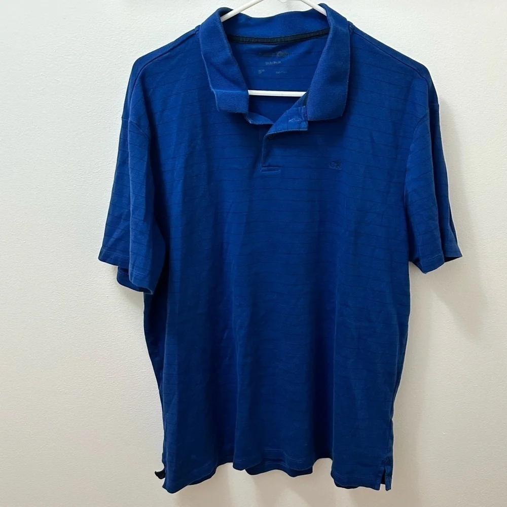 Calvin Klein Ck Logo Mesh Short Sleeve Polo Shirt Blue XL pinstripes